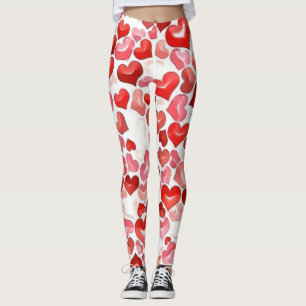 Colourful Whimsical Small Hearts Red Pink White Leggings