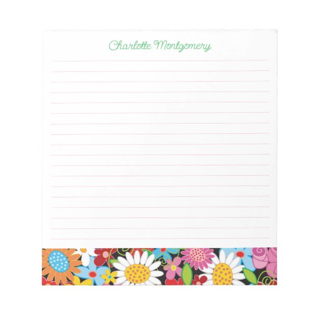 Colourful Whimsical Spring Flowers Garden Blooms Notepad (Front)