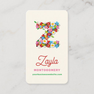 Colourful Whimsical Spring Flowers Z Monogram Name Business Card