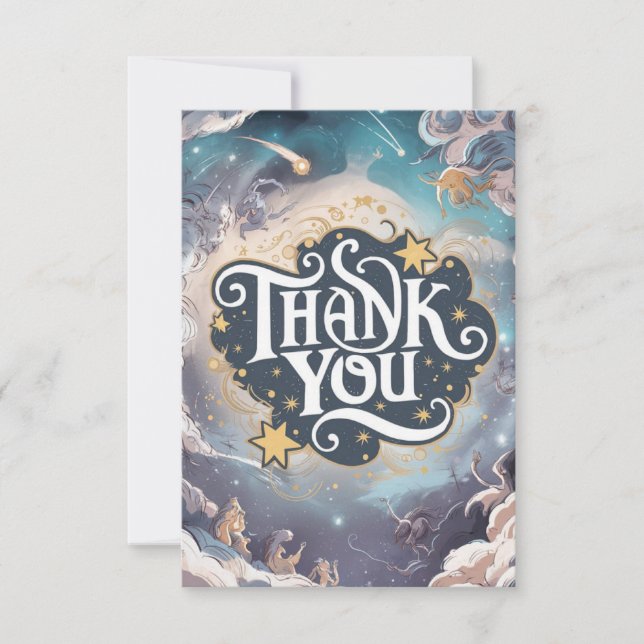 Colourful Whimsical Stars Celestial Thank You Card (Front)