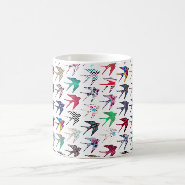 Colourful whimsical  swallow birds pattern coffee mug (Center)