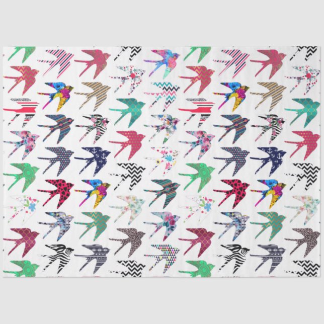 Colourful whimsical  swallow birds pattern tissue paper (Front)