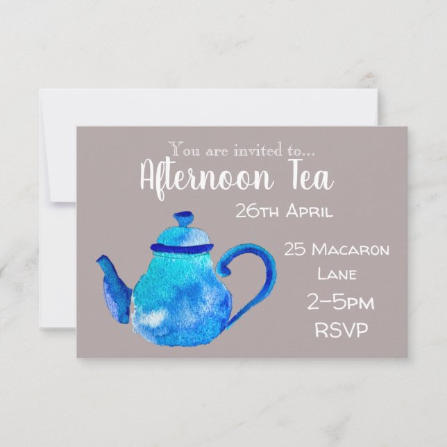 Colourful whimsical teapot afternoon tea party invitation (Front)