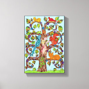 Colourful Whimsical Tree Fairy Cute Animal Drawing Canvas Print