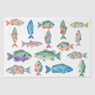 Colourful Whimsical Watercolor Floral Fish Tissue Paper