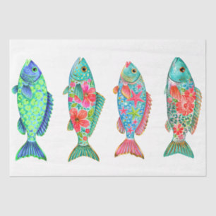 Colourful Whimsical Watercolor Floral Fish Tissue Paper