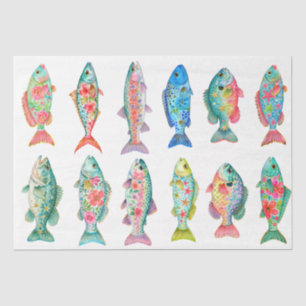 Colourful Whimsical Watercolor Floral Fish Tissue Paper