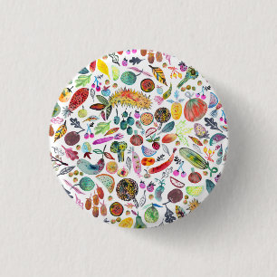 Colourful Whimsical Watercolor Fruits Veggies 3 Cm Round Badge