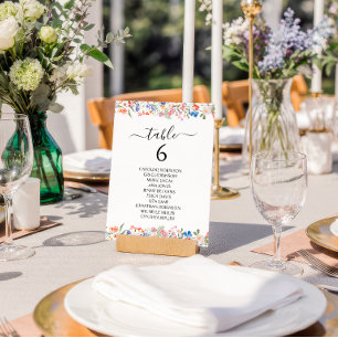 Colourful Whimsical Wildflower Wedding Table Numbe Invitation