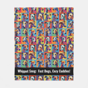 Colourful Whippet Snug with custom text Fleece Blanket