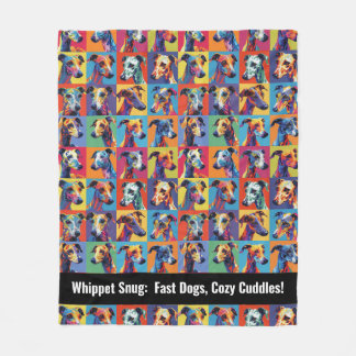 Colourful Whippet Snug with custom text Fleece Blanket