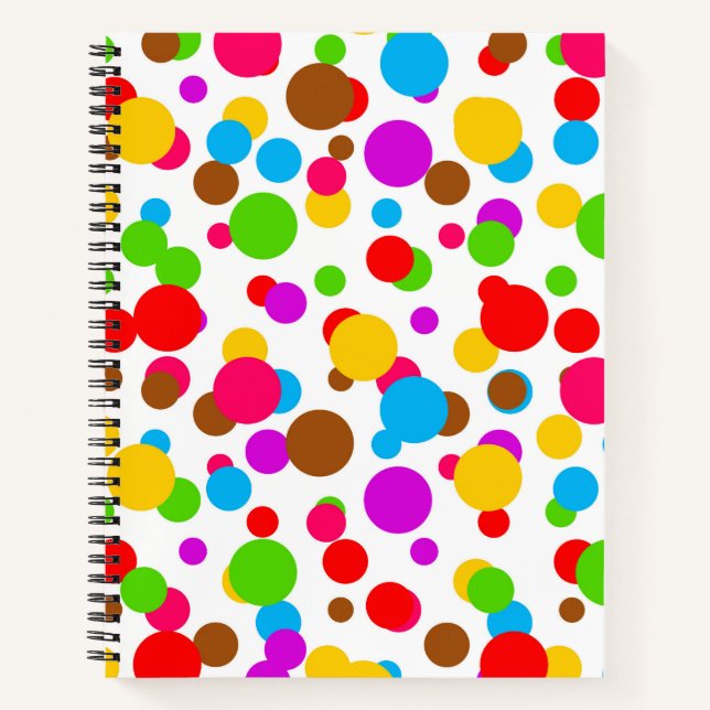 Colourful White Background Polka Dots Notebook (Front)