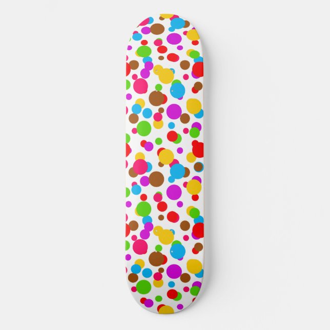 Colourful White Background Polka Dots Skateboard (Front)