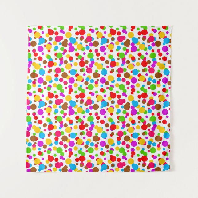 Colourful White Background Polka Dots Tapestry (Front)