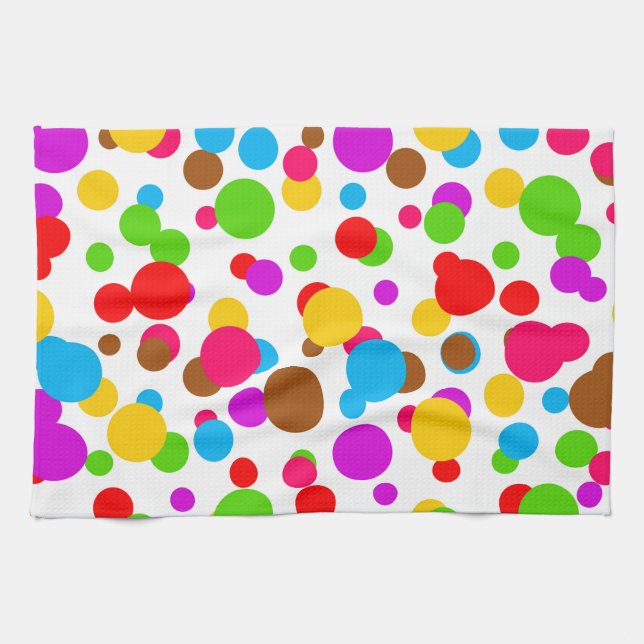 Colourful White Background Polka Dots Tea Towel (Horizontal)