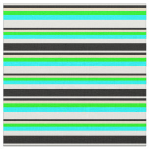 Colourful  White, Black, Tan, Lime & Cyan Lines Fabric