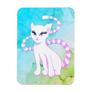 Colourful White Cat - Cute Beautiful Feline Girl Magnet