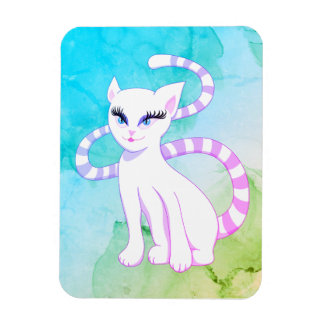 Colourful White Cat - Cute Beautiful Feline Girl Magnet