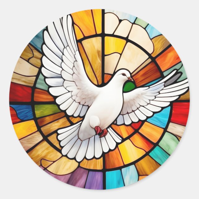 Colourful White Dove Stained Glass Bird Classic Round Sticker (Front)