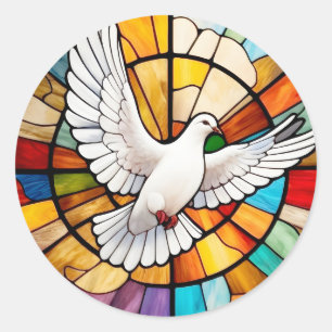 Colourful White Dove Stained Glass Bird Classic Round Sticker