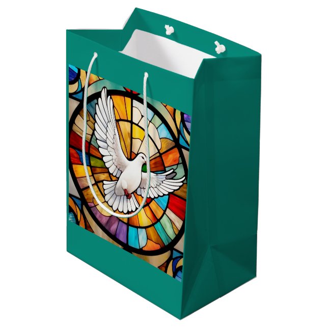 Colourful White Dove Stained Glass Bird Medium Gift Bag (Back Angled)
