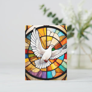 Colourful White Dove Stained Glass Bird Postcard