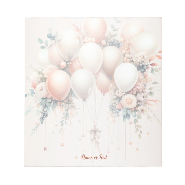 Colourful White Peach Floral Balloons Elegant Notepad (Front)