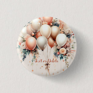Colourful White Peach Floral Balloons Elegant Part 3 Cm Round Badge