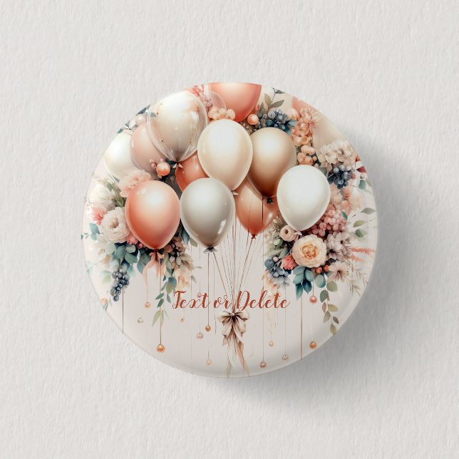 Colourful White Peach Floral Balloons Elegant Part 3 Cm Round Badge (Front)