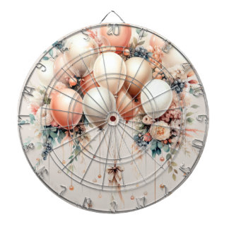 Colourful White Peach Floral Balloons Elegant Part Dartboard