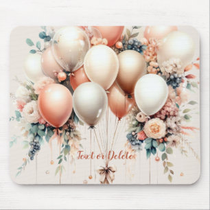 Colourful White Peach Floral Balloons Elegant Part Mouse Mat