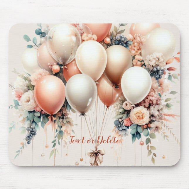 Colourful White Peach Floral Balloons Elegant Part Mouse Mat (Front)