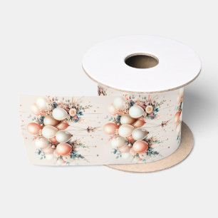 Colourful White Peach Floral Balloons Elegant Part Satin Ribbon