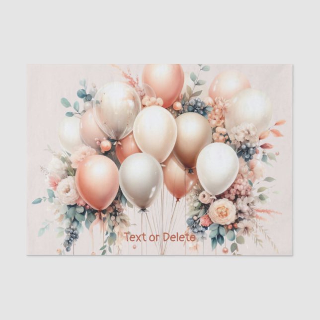 Colourful White Peach Floral Balloons Elegant Part Tissue Paper (Front)