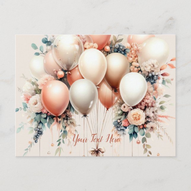 Colourful White Peach Floral Balloons Elegant Postcard (Front)
