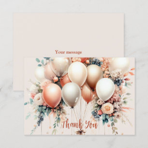 Colourful White Peach Floral Balloons Elegant Thank You Card