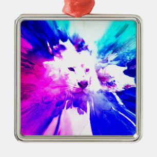 colourful White Tiger Grunge Metal Tree Decoration
