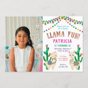 Colourful, Whole Llama Fun, Birthday Photo Invitation