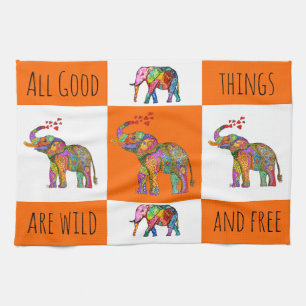 Colourful Wild and Free Elephant Kitchen Towel