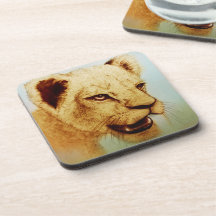 Colourful Wild Animal - Lion, 6 Plastic Coasters