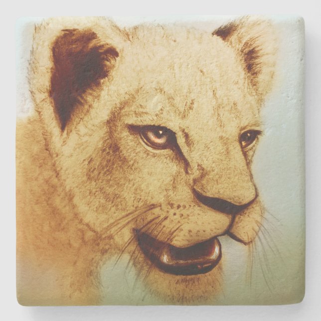 Colourful Wild Animal - Lion, Stone Coaster (Front)