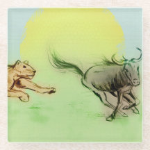 Colourful Wild Animals Chase, Fine Glass Coaster