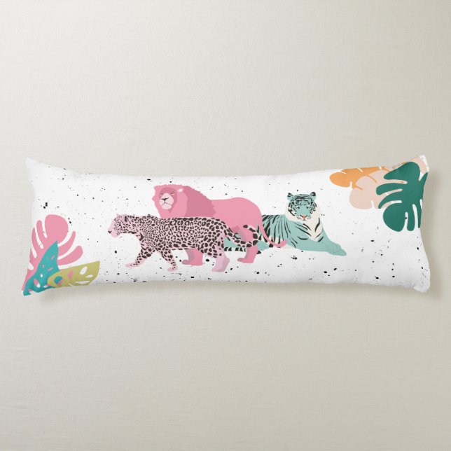 Colourful Wild Animals & Tropical Leaves Body Cushion (Front)