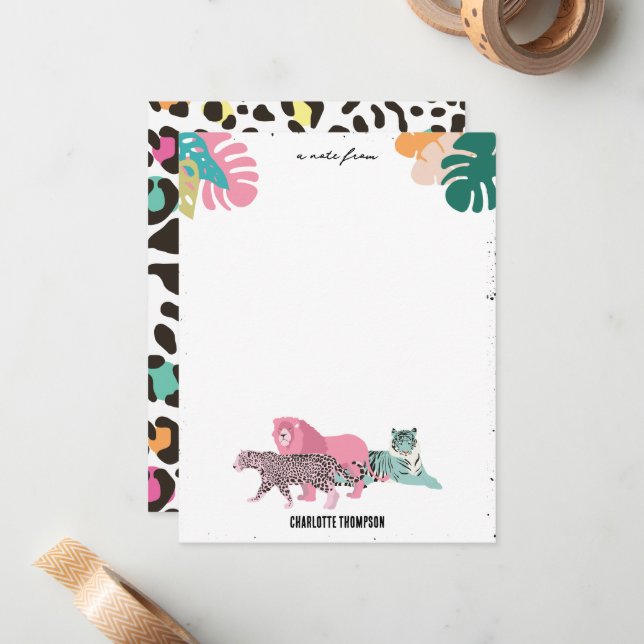 Colourful Wild Animals & Tropical Leaves Card (Front/Back In Situ)
