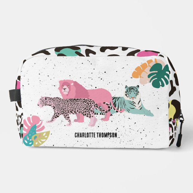 Colourful Wild Animals & Tropical Leaves Dopp Kit (Front)