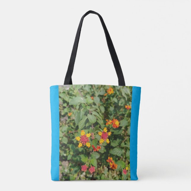 colourful wild bush flower design tote bag (Back)