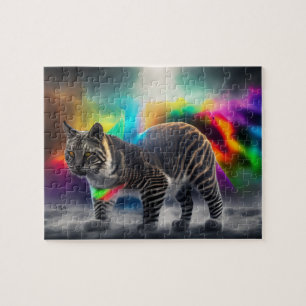 Colourful Wild Cat with Rainbow Colours, Cat Jigsaw Puzzle