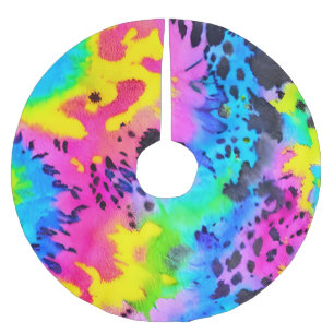 Colourful Wild Cheetah Tye Dye Pattern  Brushed Polyester Tree Skirt