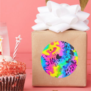 Colourful Wild Cheetah Tye Dye Pattern Classic Round Sticker