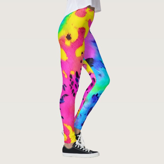 Colourful Wild Cheetah Tye Dye Pattern  Leggings (Right)
